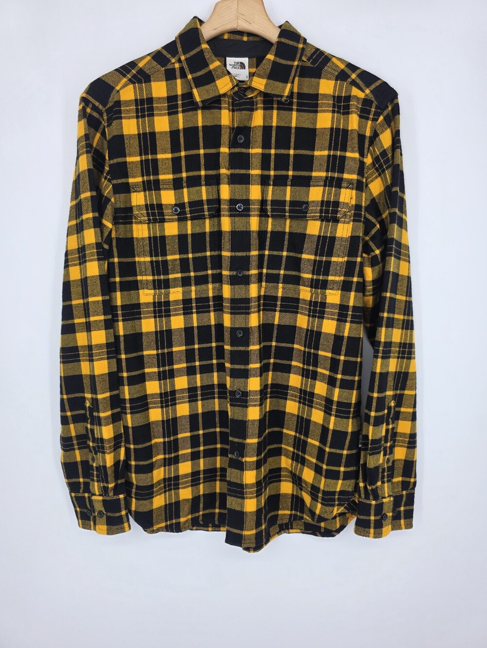 The North Face Men's Yellow and Black Plaid Flannel Shirt Size M.